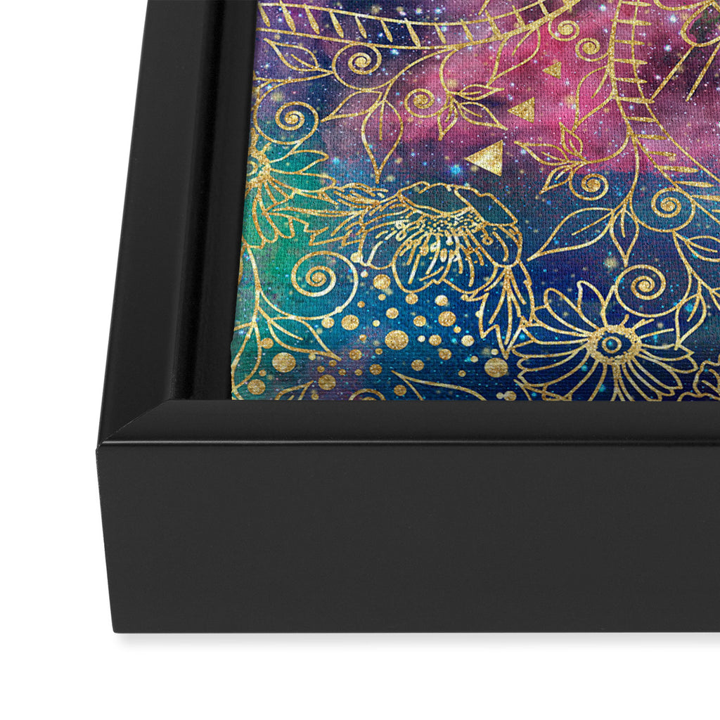 Gold watercolor and nebula mandala Framed Canvas Print Gallery Image 3