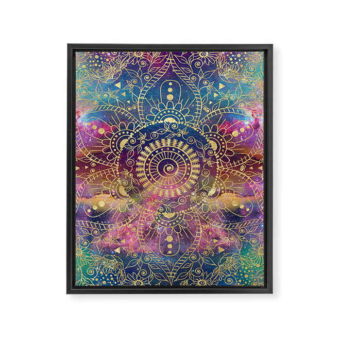 Gold watercolor and nebula mandala Framed Canvas Print Gallery Image 1