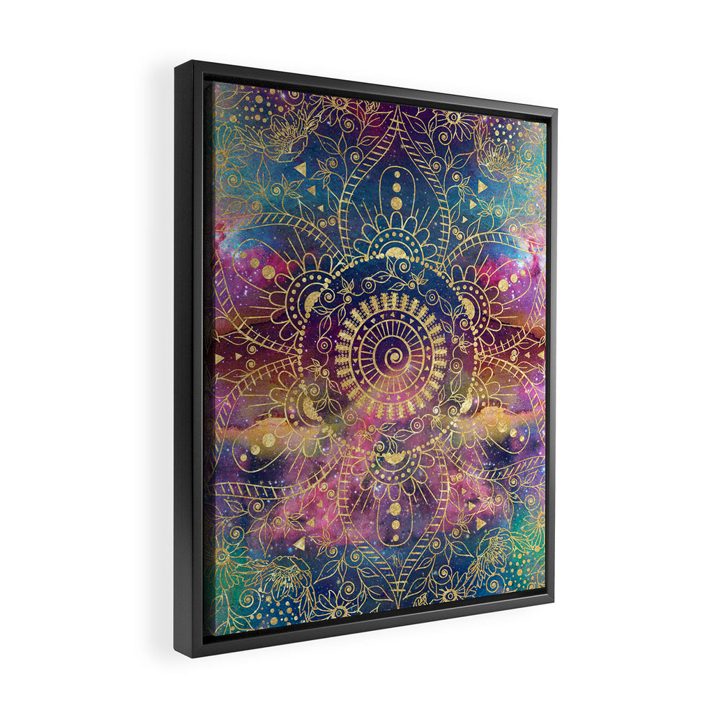Gold watercolor and nebula mandala Framed Canvas Print Gallery Image 2