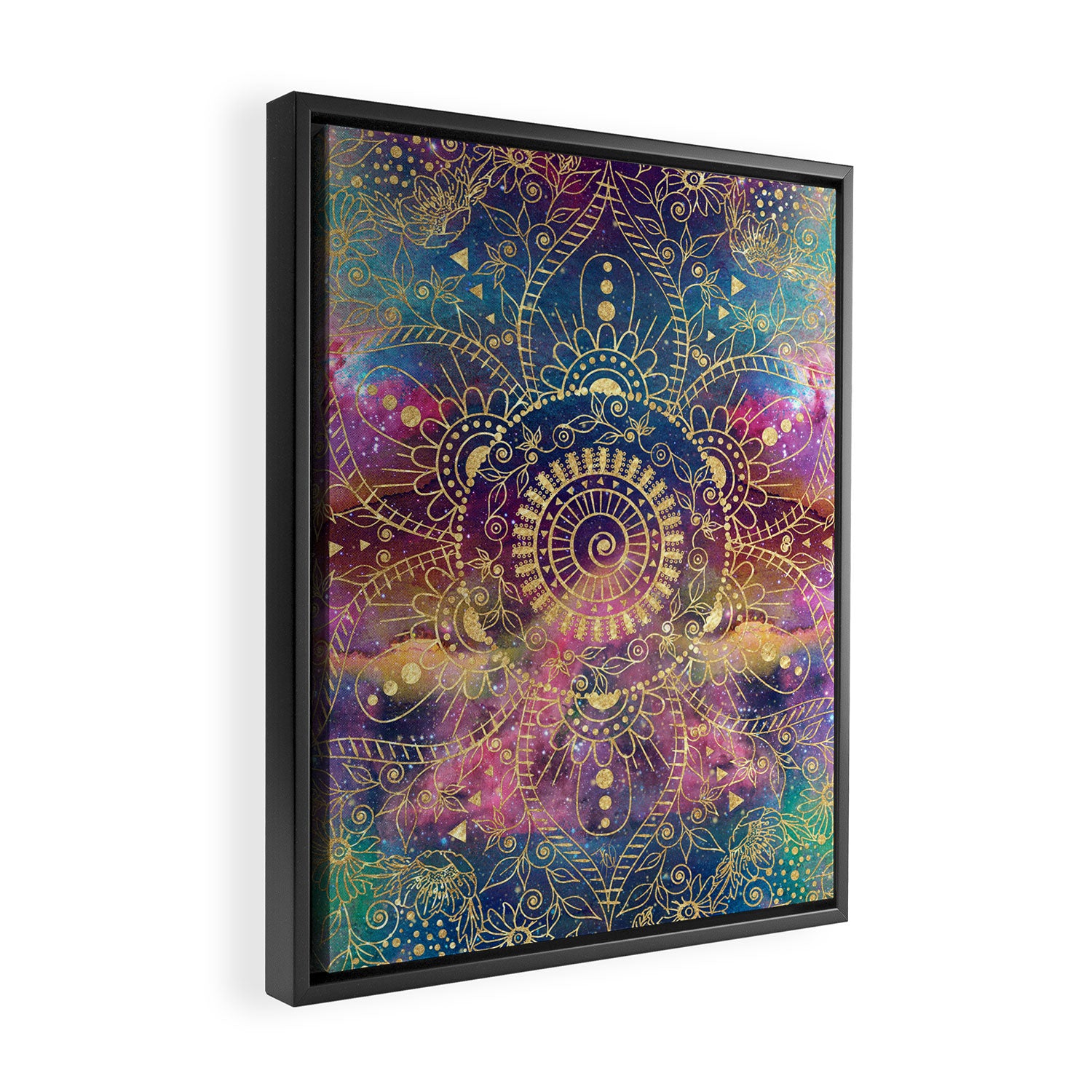 Gold watercolor and nebula mandala Framed Canvas Print Gallery Image 2