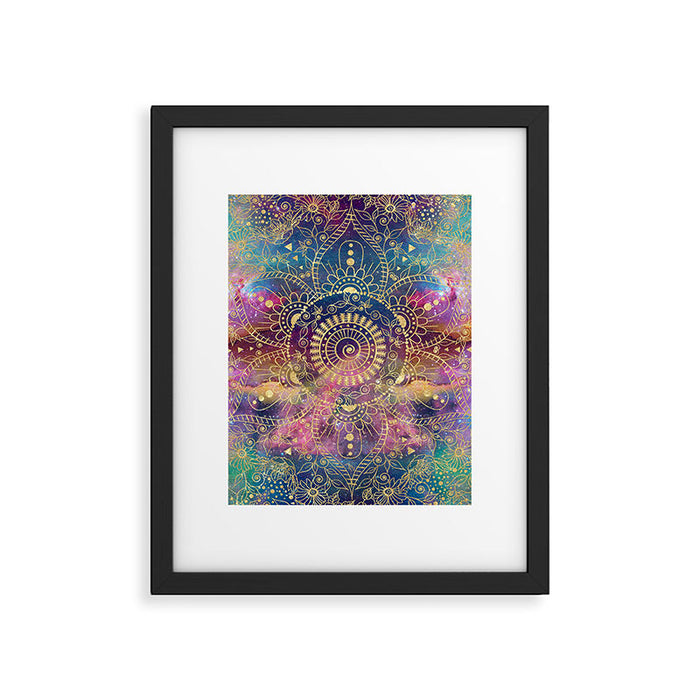 Gold watercolor and nebula mandala Framed Art Print Gallery Image 1
