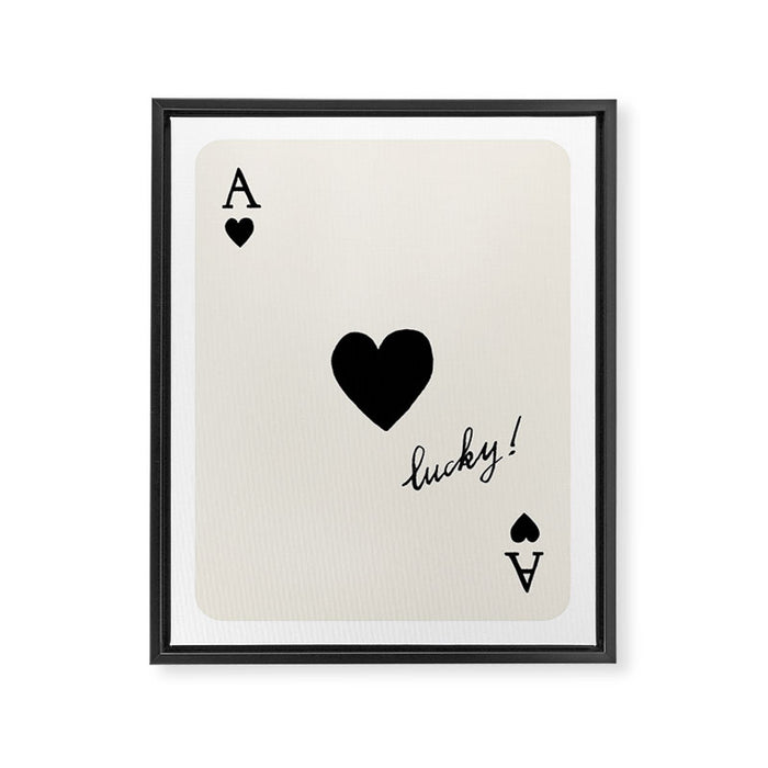 Ace of Hearts - Lucky Black and White Framed Canvas Print Gallery Image 1