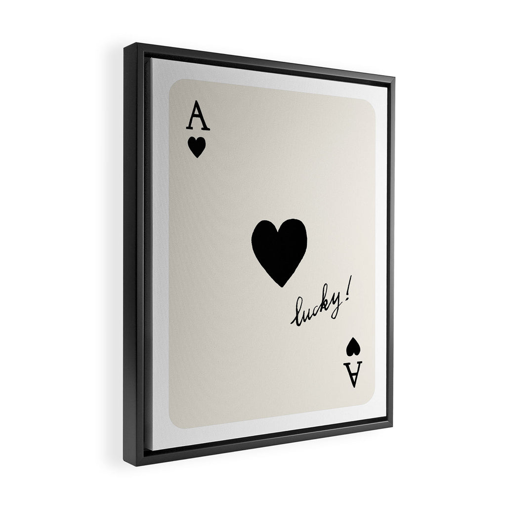 Ace of Hearts - Lucky Black and White Framed Canvas Print Gallery Image 2