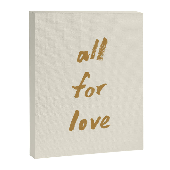 All For Love - Brush Script Typography Quote - Gold Canvas Print Gallery Image 1