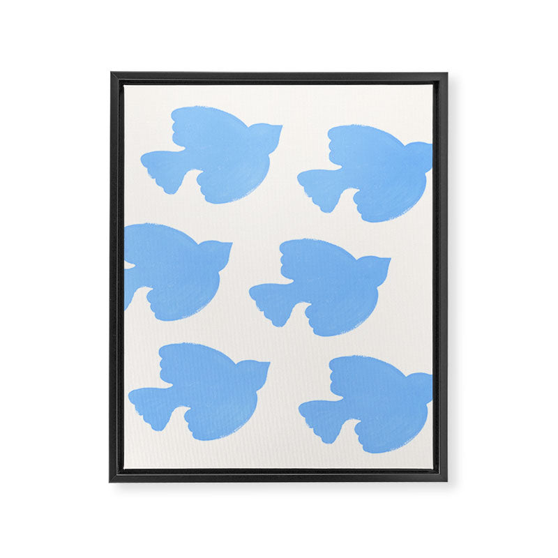 Blue Birds Flying - Painting Framed Canvas Print Gallery Image 6