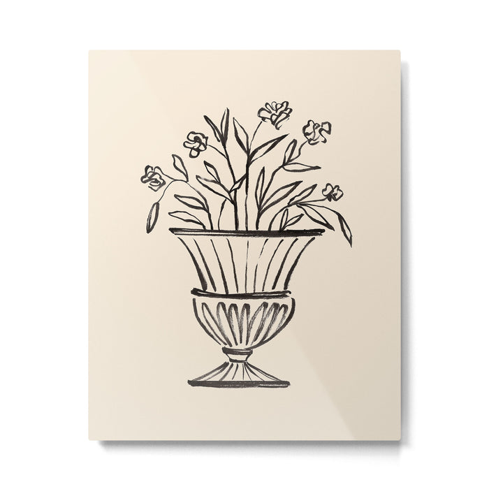 Garden Pot Antique Vase Flower Illustration Metal Print Gallery Image 1