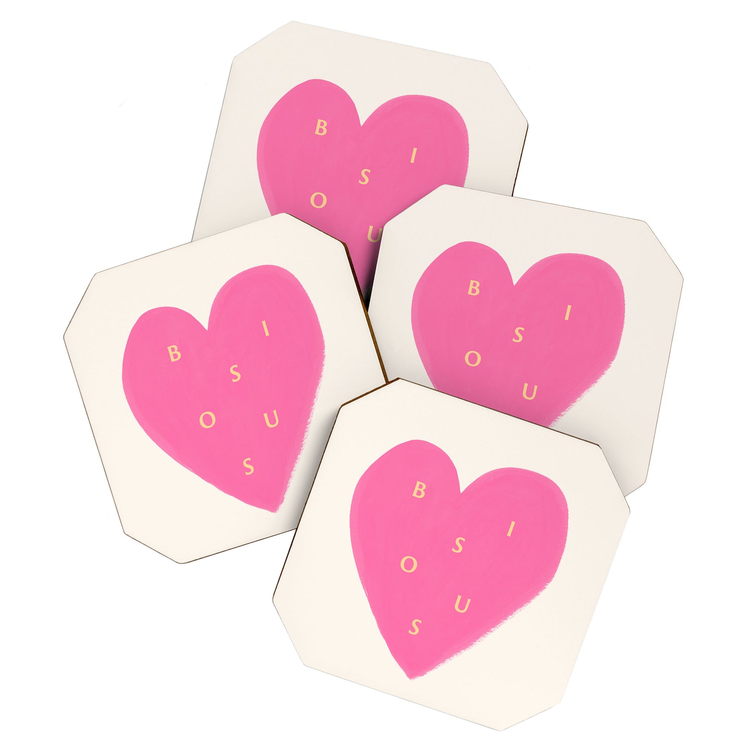 Heart Bisous - Pink Love French Typography Coaster Gallery Image 1