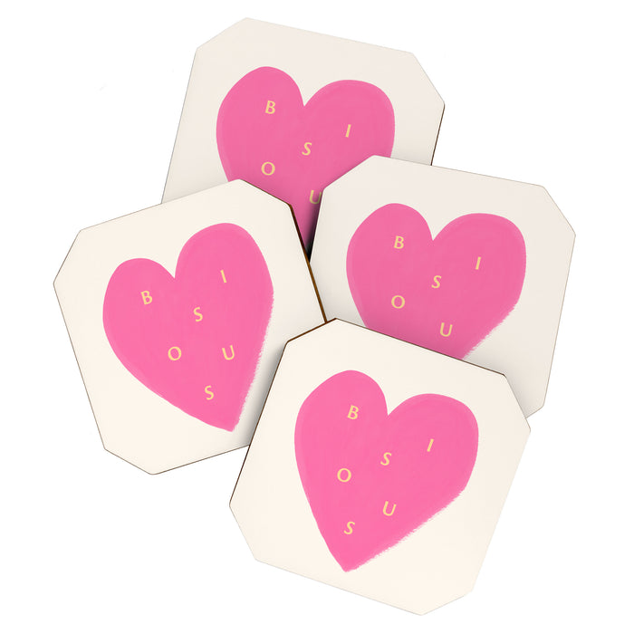 Heart Bisous - Pink Love French Typography Coaster Gallery Image 1