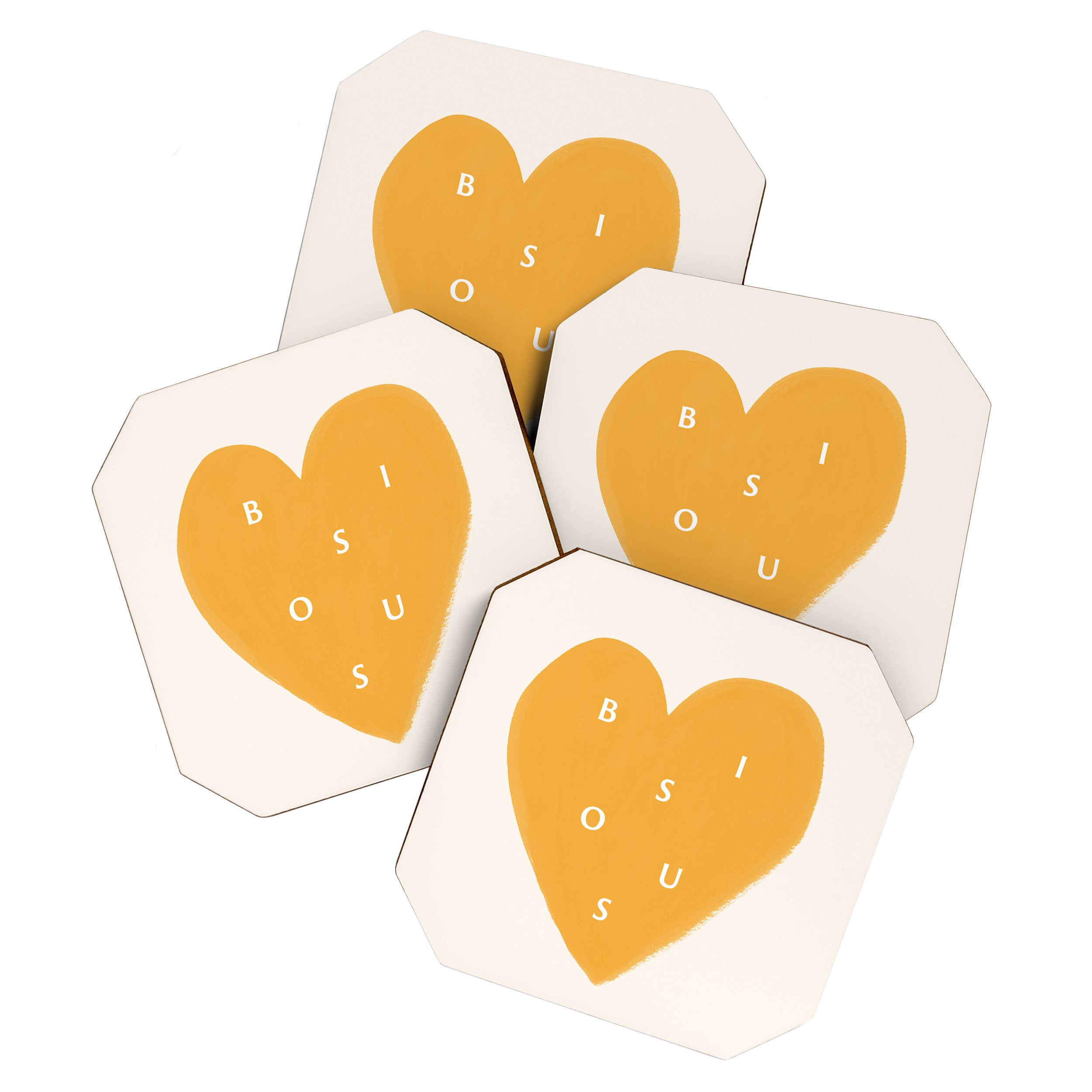 Heart Bisous - Yellow Gold Love French Typography Coaster Gallery Image 1