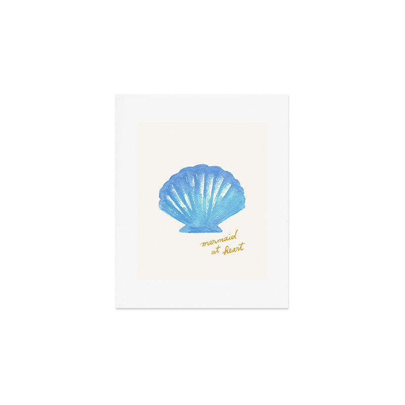 Mermaid at Heart - Blue Shell Watercolor Painting Art Print Gallery Image 1