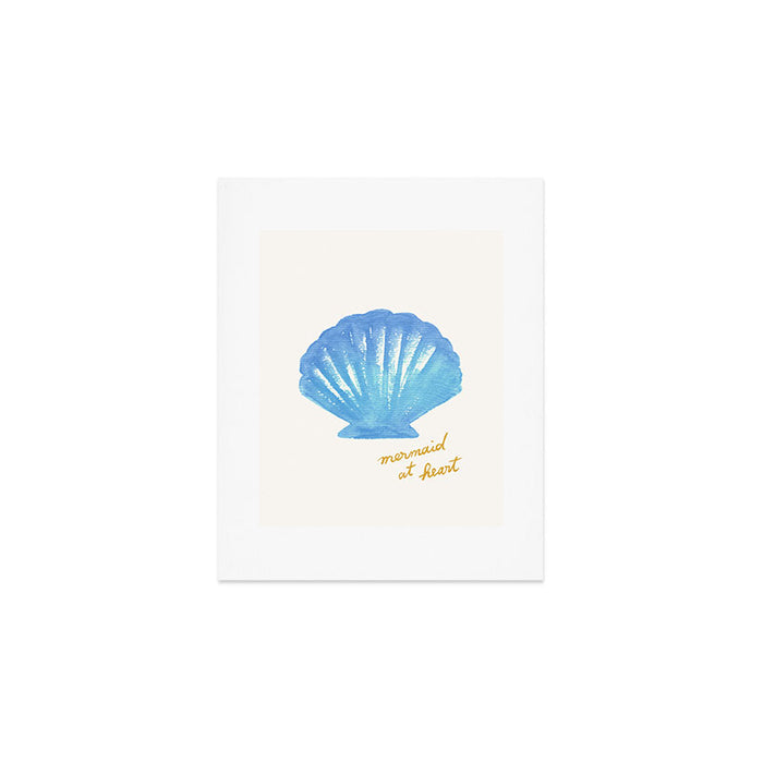 Mermaid at Heart - Blue Shell Watercolor Painting Art Print Gallery Image 1