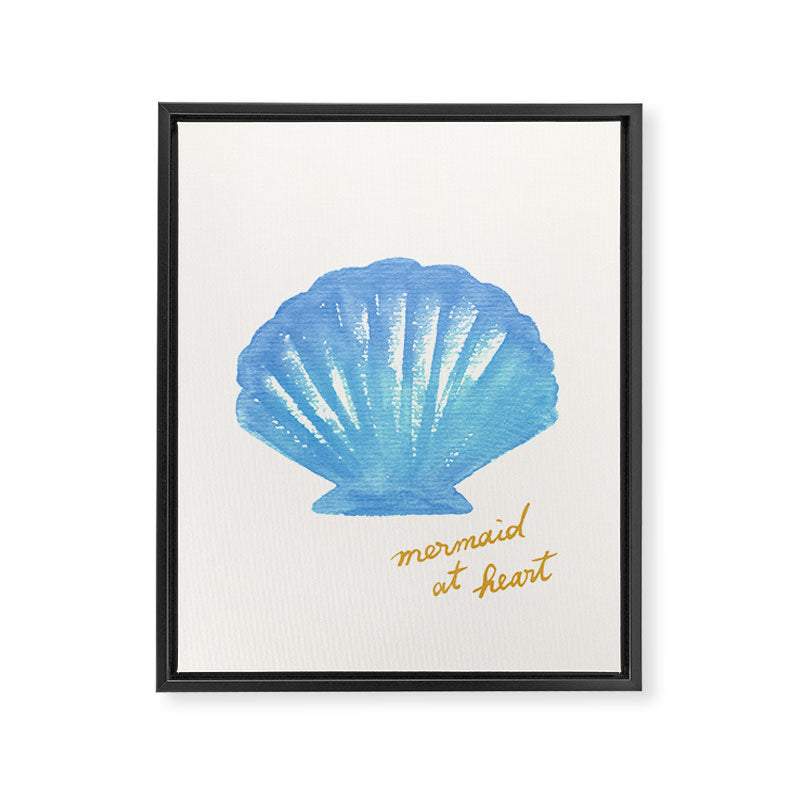 Mermaid at Heart - Blue Shell Watercolor Painting Framed Canvas Print Gallery Image 6