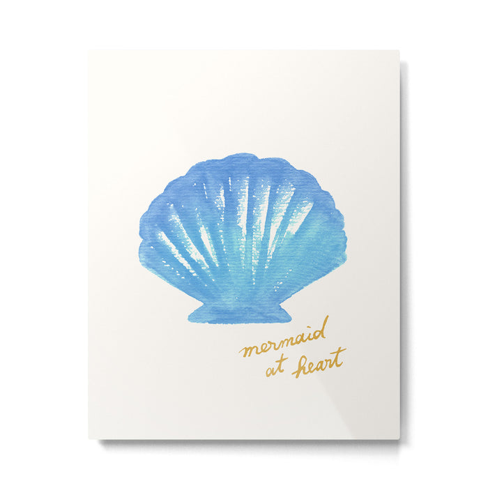 Mermaid at Heart - Blue Shell Watercolor Painting Metal Print Gallery Image 1