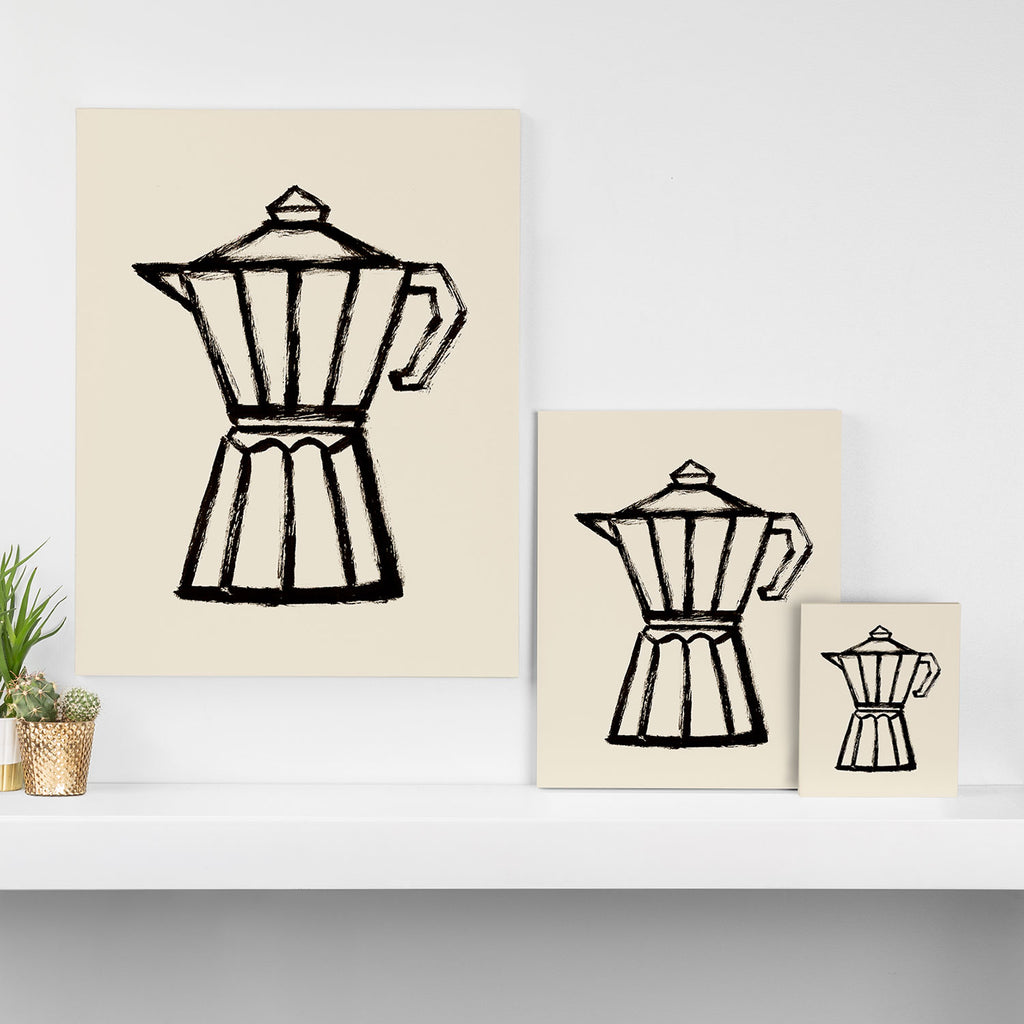 Moke Coffee Pot - Black and Cream Canvas Print Gallery Image 3