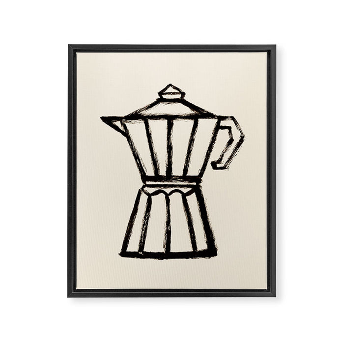 Moke Coffee Pot - Black and Cream Framed Canvas Print Gallery Image 1