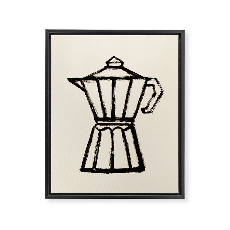 Moke Coffee Pot - Black and Cream Framed Canvas Print Gallery Image 3