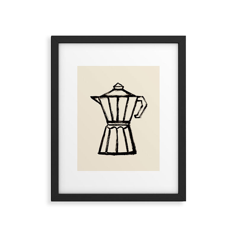 Moke Coffee Pot - Black and Cream Framed Art Print Gallery Image 5