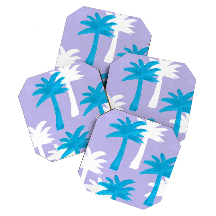 Palm Tree Tropical Pattern - Blue Purple Coaster Gallery Image 1