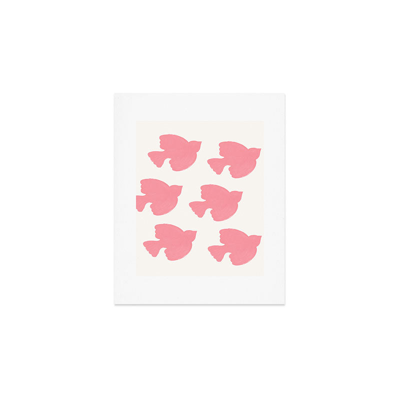 Pink Birds Flying - Painting Art Print Gallery Image 1