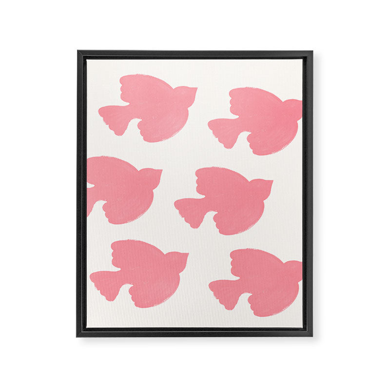 Pink Birds Flying - Painting Framed Canvas Print Gallery Image 6