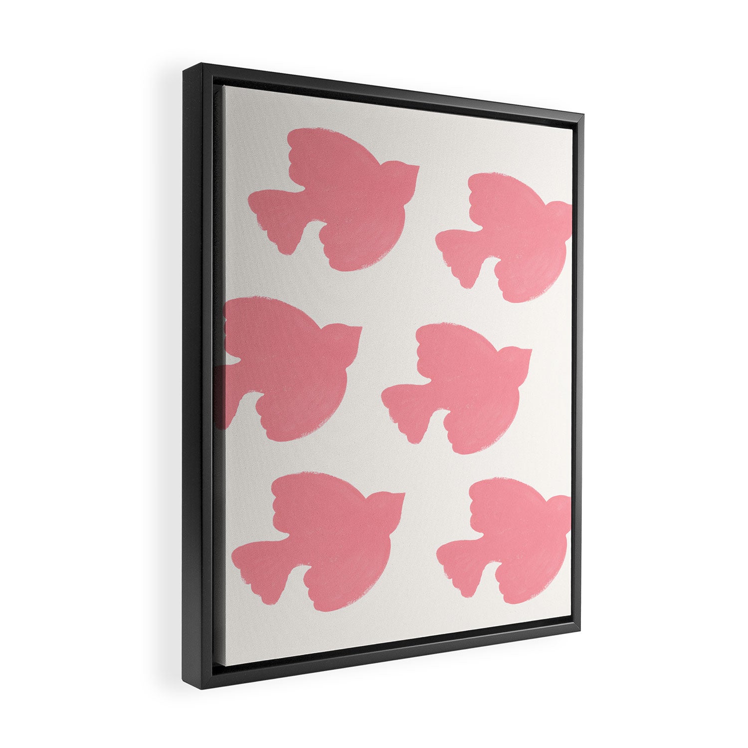 Pink Birds Flying - Painting Framed Canvas Print Gallery Image 2