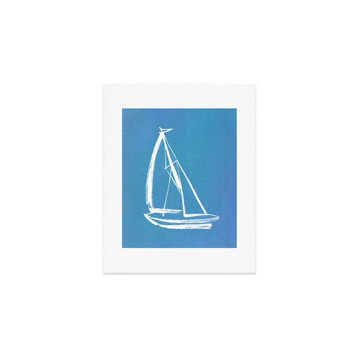 Sailboat Drawing - Blue  Art Print Gallery Image 1