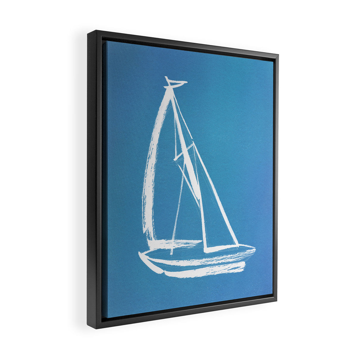 Sailboat Drawing - Blue  Framed Canvas Print Gallery Image 2