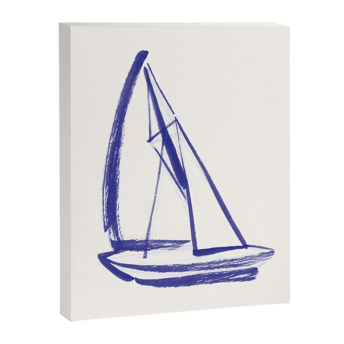 Sailboat Drawing - Blue White Canvas Print Gallery Image 1