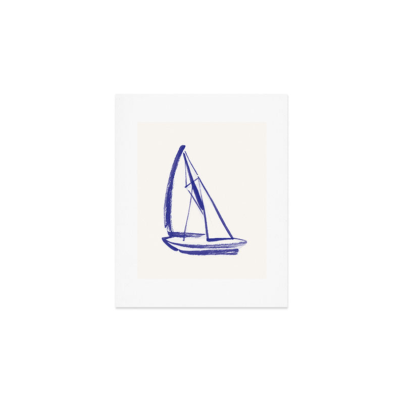 Sailboat Drawing - Blue White Art Print Gallery Image 1