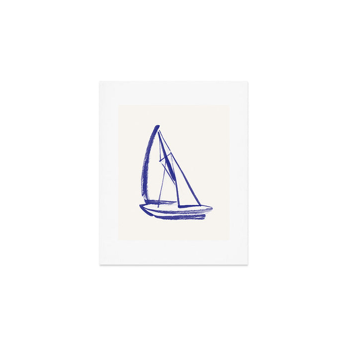 Sailboat Drawing - Blue White Art Print Gallery Image 1