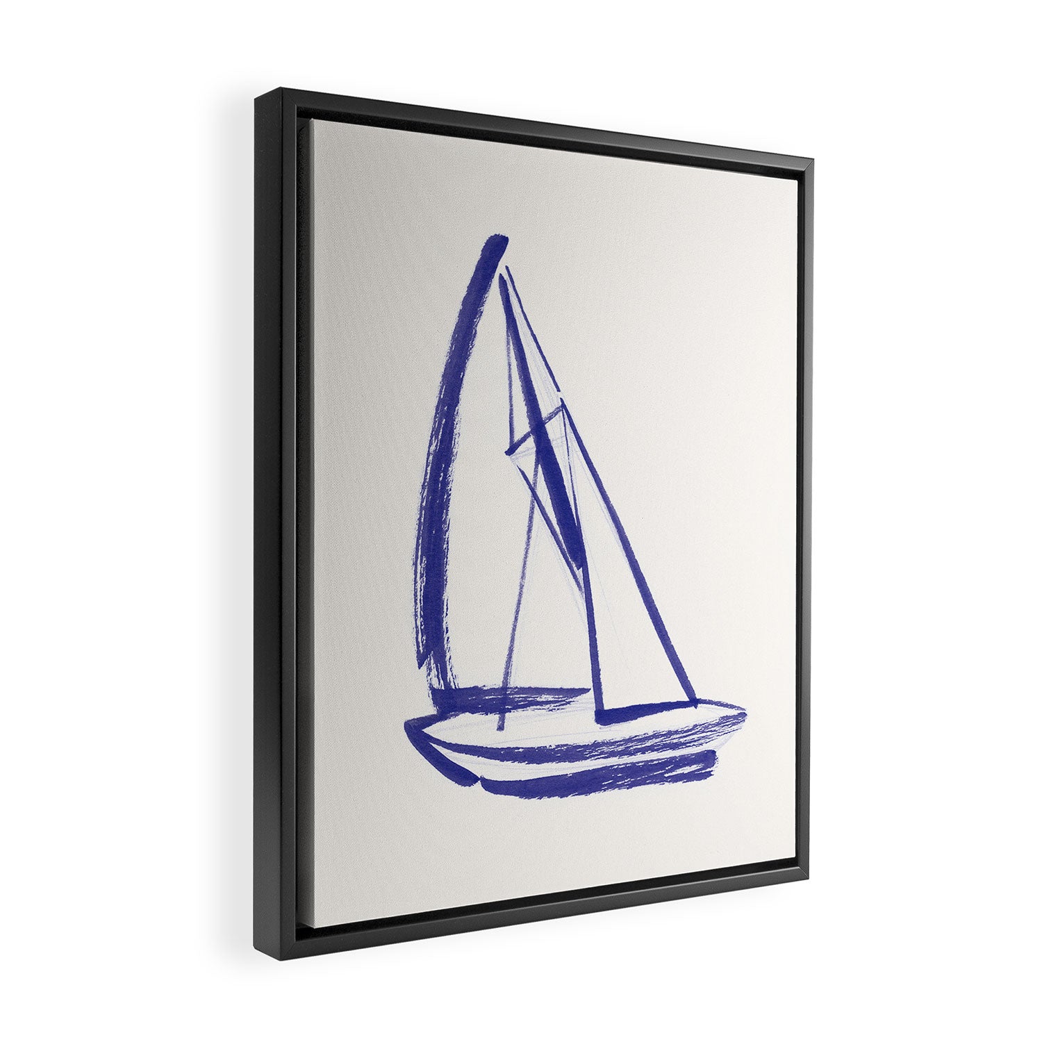 Sailboat Drawing - Blue White Framed Canvas Print Gallery Image 2
