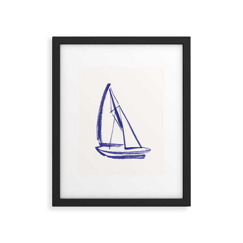 Sailboat Drawing - Blue White Framed Art Print Gallery Image 4