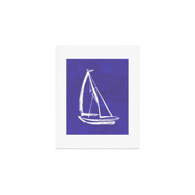 Sailboat Drawing - Indigo Blue Art Print Gallery Image 1