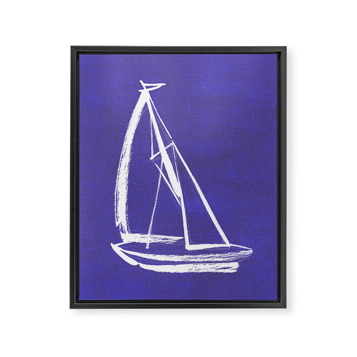 Sailboat Drawing - Indigo Blue Framed Canvas Print Gallery Image 1