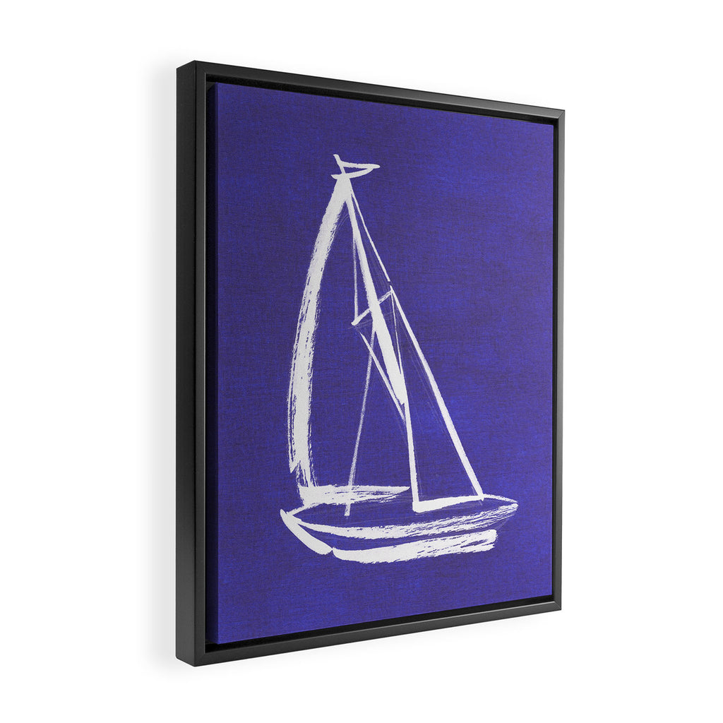 Sailboat Drawing - Indigo Blue Framed Canvas Print Gallery Image 2