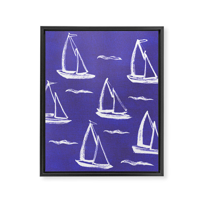 Sailboat Drawing - Indigo Blue Pattern Framed Canvas Print Gallery Image 1