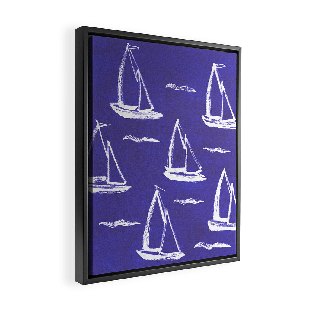 Sailboat Drawing - Indigo Blue Pattern Framed Canvas Print Gallery Image 2