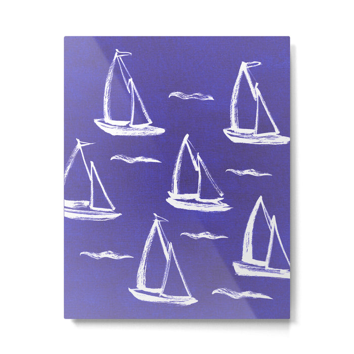 Sailboat Drawing - Indigo Blue Pattern Metal Print Gallery Image 1