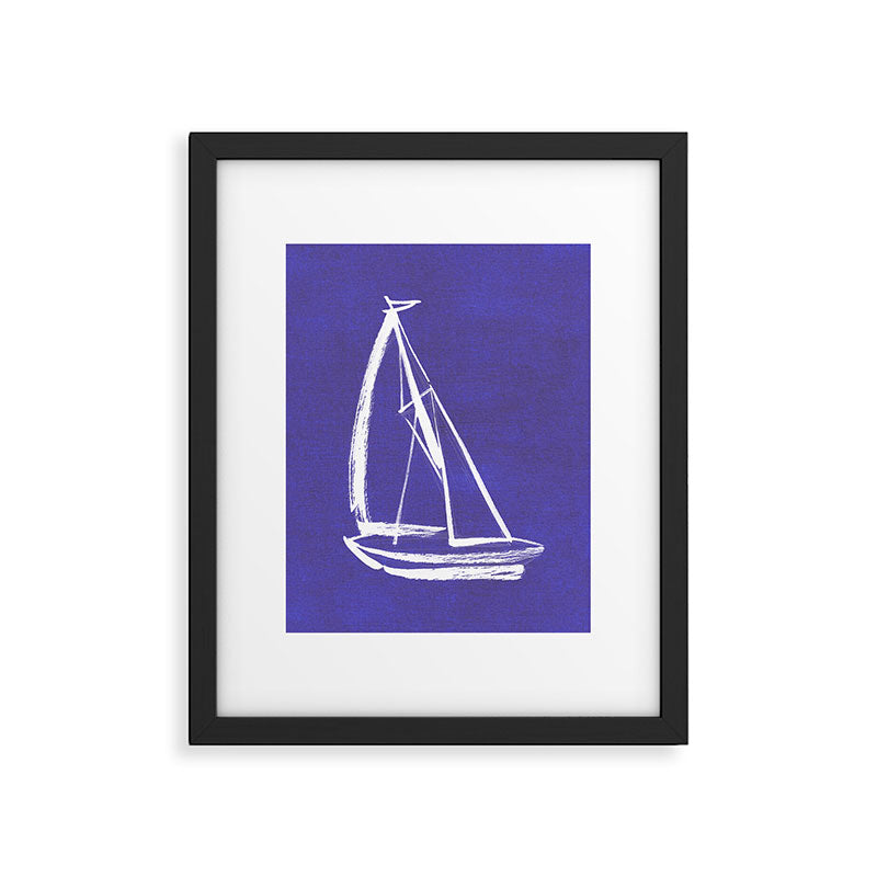 Sailboat Drawing - Indigo Blue Framed Art Print Gallery Image 5