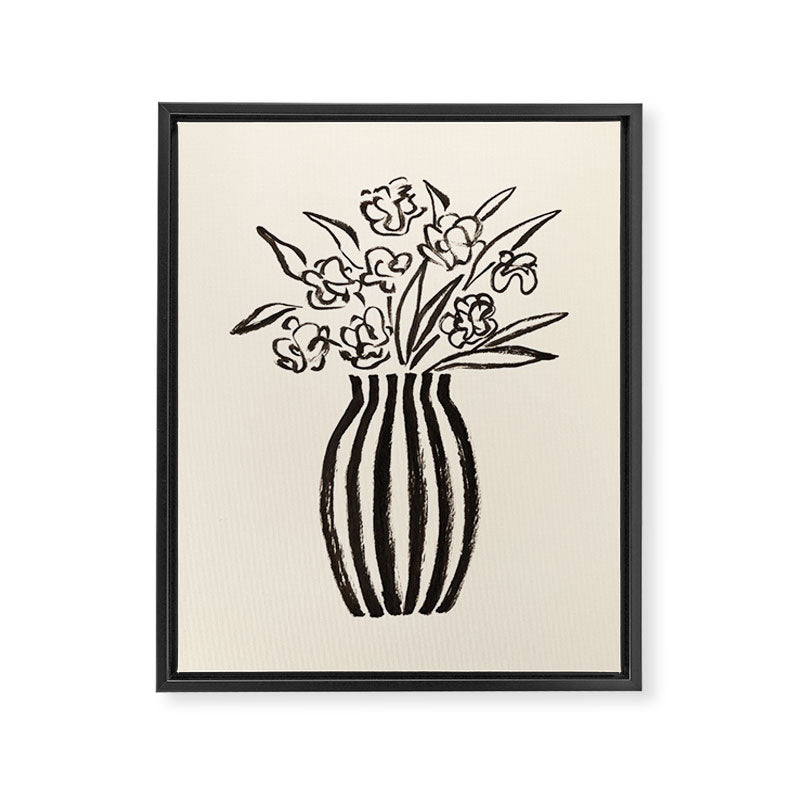 Stripe Flower Vase - Black and White Framed Canvas Print Gallery Image 6