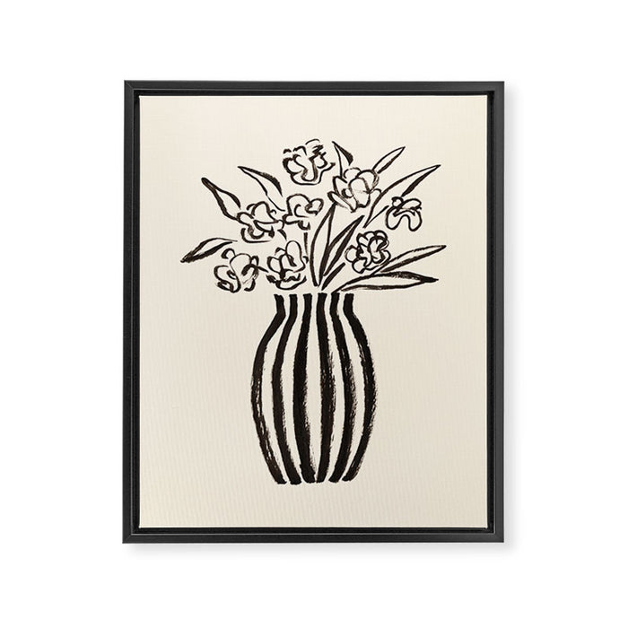 Stripe Flower Vase - Black and White Framed Canvas Print Gallery Image 1