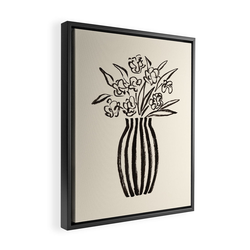 Stripe Flower Vase - Black and White Framed Canvas Print Gallery Image 2