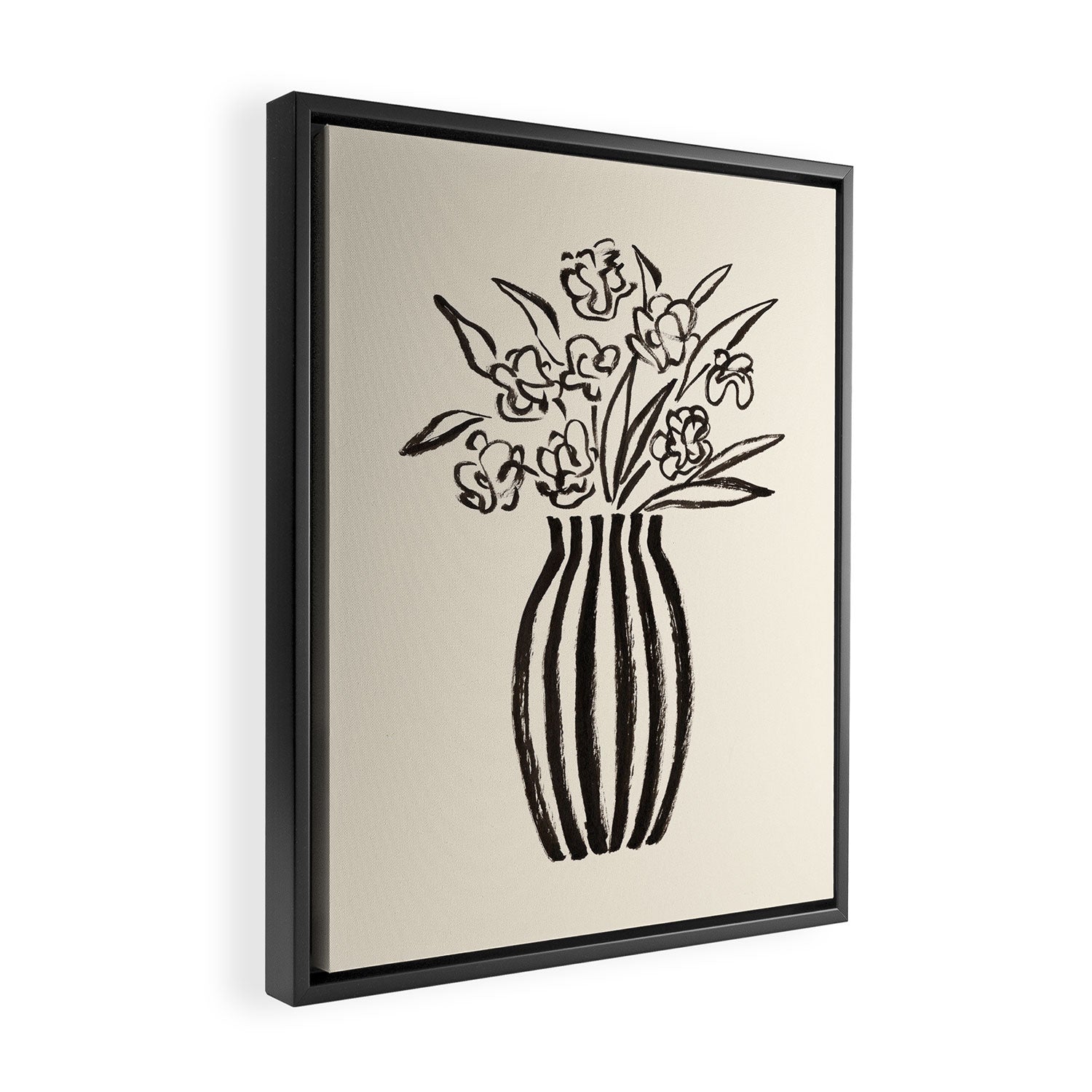Stripe Flower Vase - Black and White Framed Canvas Print Gallery Image 2