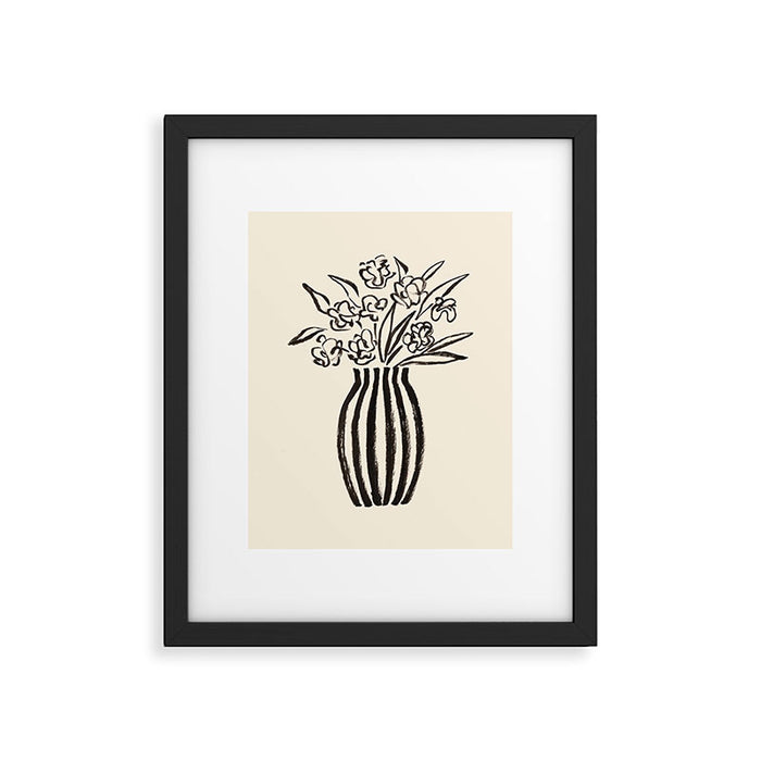 Stripe Flower Vase - Black and White Framed Art Print Gallery Image 1