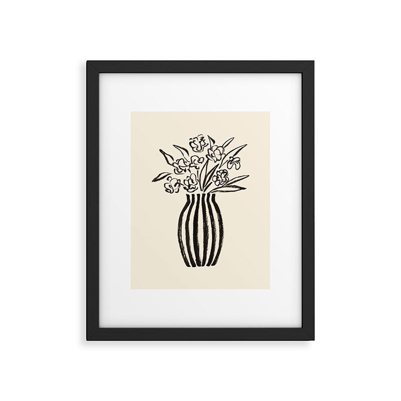 Stripe Flower Vase - Black and White Framed Art Print Gallery Image 5
