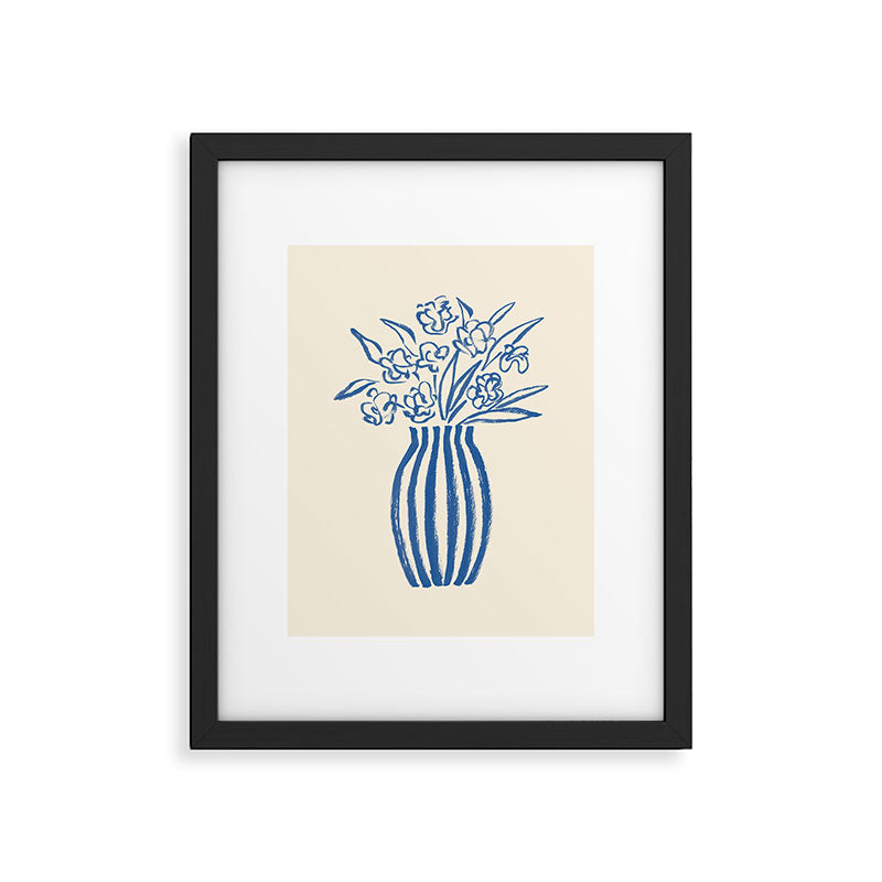 Stripe Flower Vase - Blue Framed Art Print Gallery Image 5