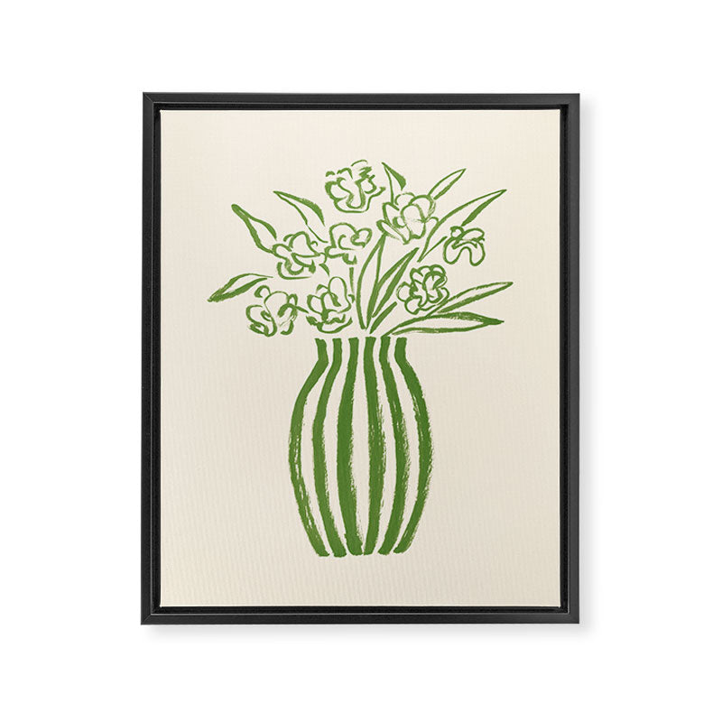 Stripe Flower Vase - Green Framed Canvas Print Gallery Image 6