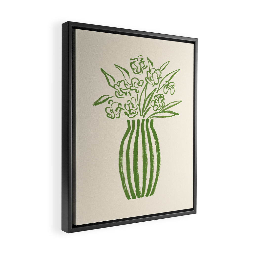 Stripe Flower Vase - Green Framed Canvas Print Gallery Image 2