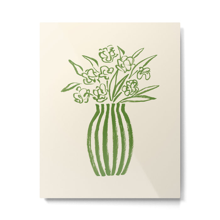 Stripe Flower Vase - Green Metal Print Gallery Image 1