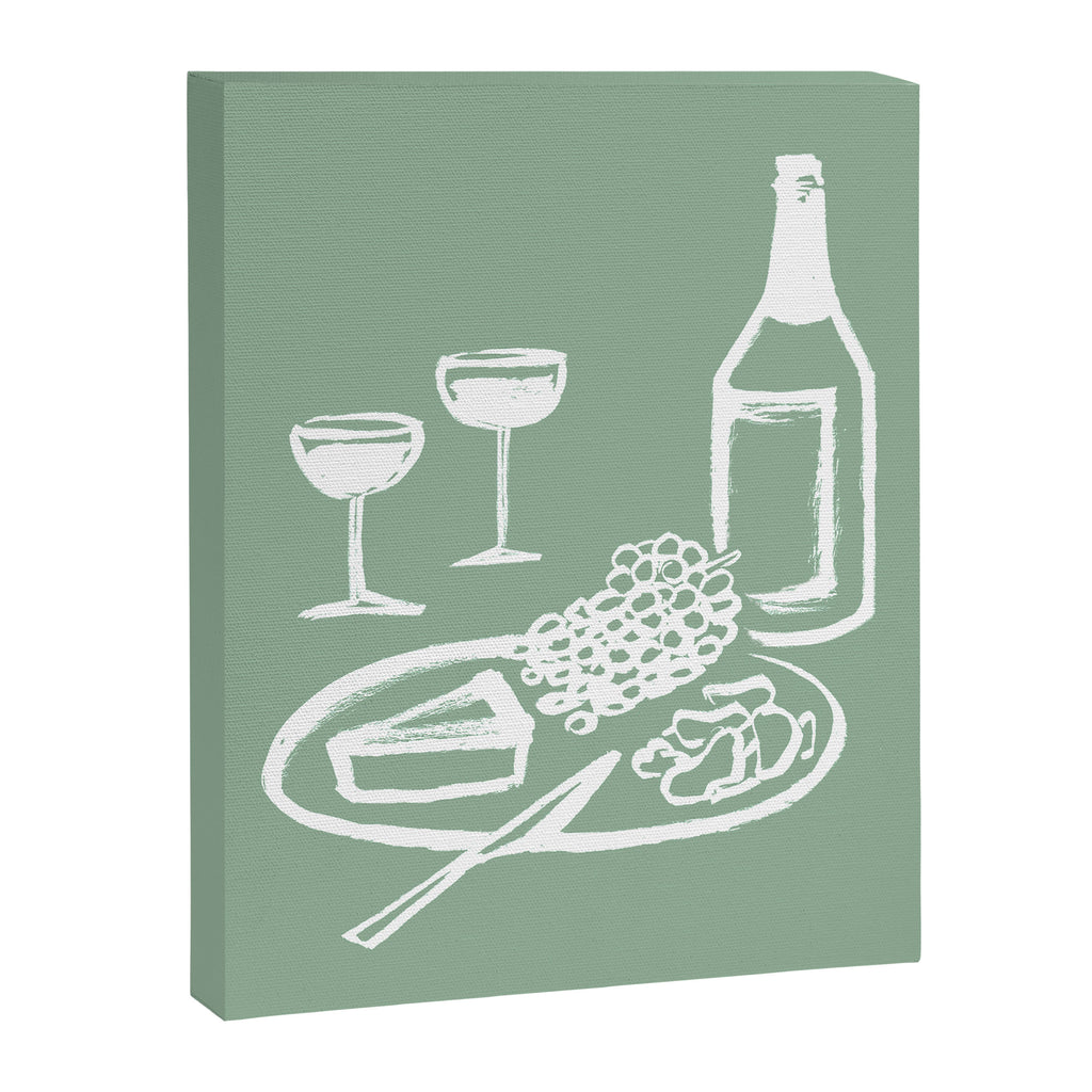 Wine and Cheese Aperitivo - on Pastel Green Canvas Print Gallery Image 6